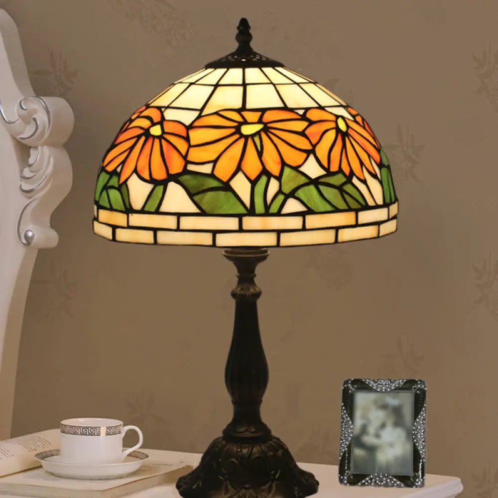 Orange Tiffany Night Light With Cut Glass Flower Shade