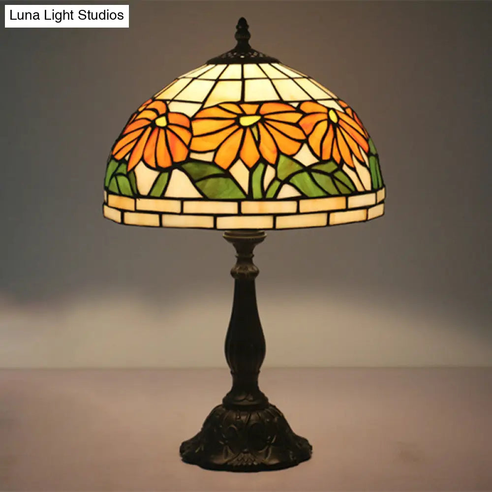 Orange Tiffany Night Light With Cut Glass Flower Shade