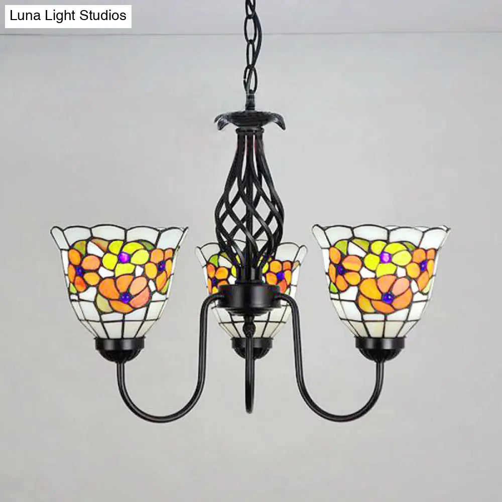 Tiffany Chandelier: Stained Glass Pendant Light With Adjustable Chain Gooseneck And 3 Orange Flower