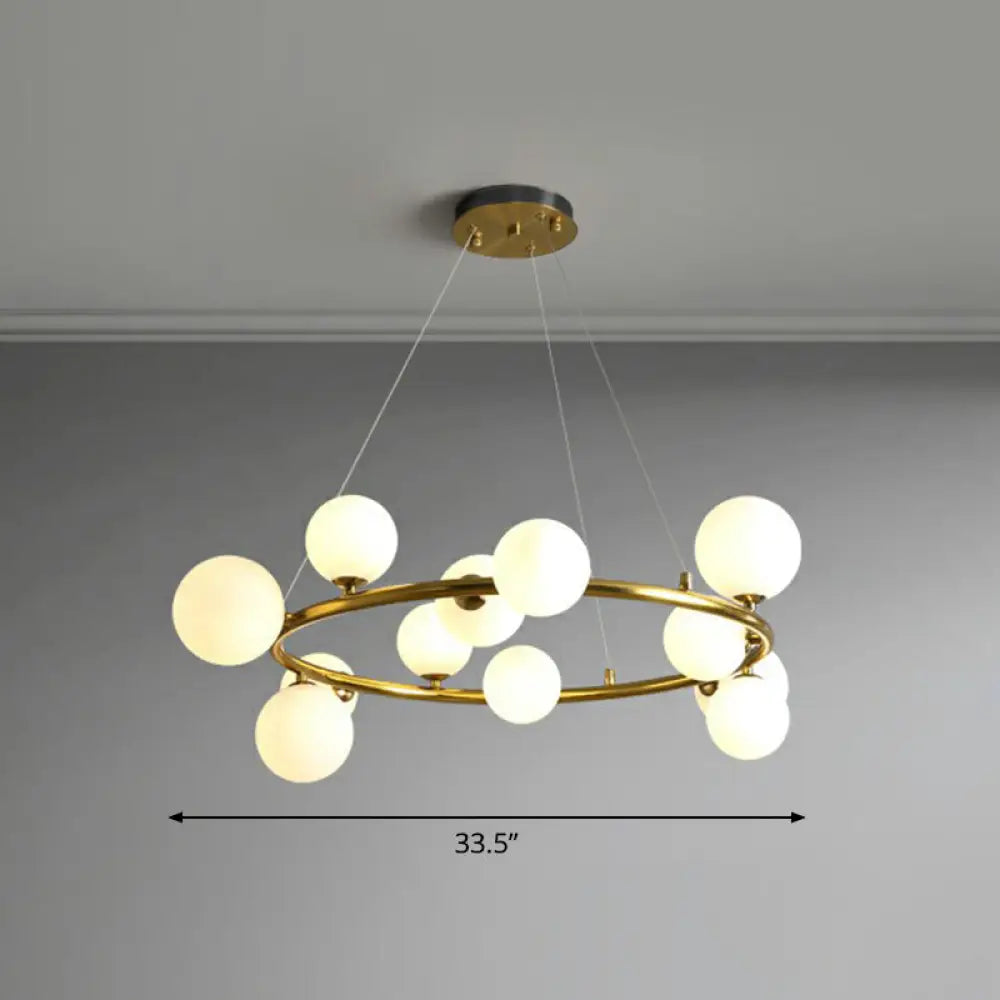 Orb Opal Glass Shade Modern Ring Metal Chandelier Light - Stylish Hanging Lamp 12 / Gold