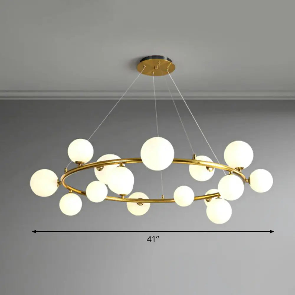 Orb Opal Glass Shade Modern Ring Metal Chandelier Light - Stylish Hanging Lamp 16 / Gold