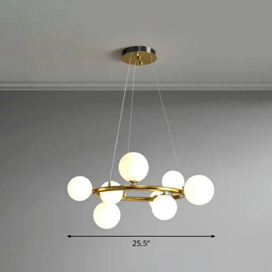 Orb Opal Glass Shade Modern Ring Metal Chandelier Light - Stylish Hanging Lamp 8 / Gold