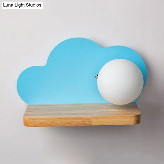 Orb Shade Cloud Wall Light: Stylish Wooden Sconce For Child Bedroom