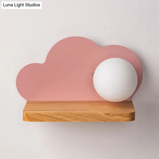 Orb Shade Cloud Wall Light: Stylish Wooden Sconce For Child Bedroom