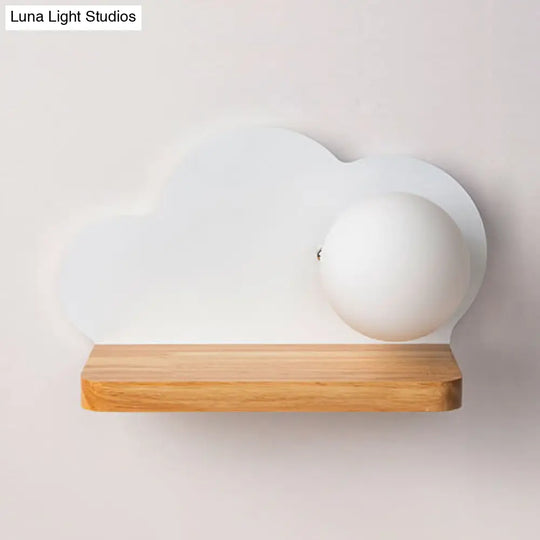 Orb Shade Cloud Wall Light: Stylish Wooden Sconce For Child Bedroom