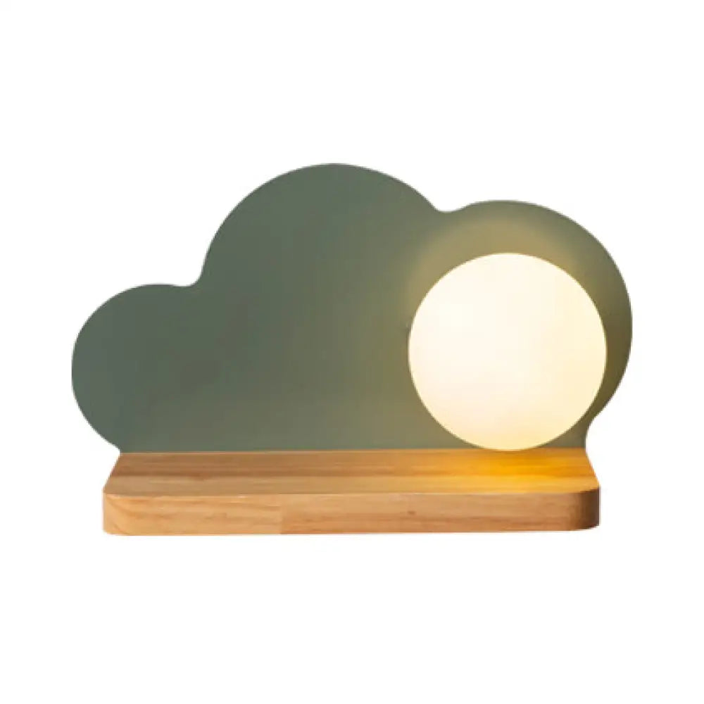 Orb Shade Cloud Wall Light: Stylish Wooden Sconce For Child Bedroom Green