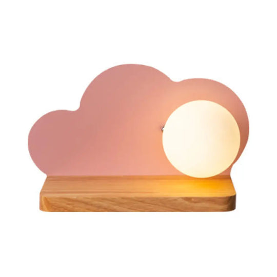 Orb Shade Cloud Wall Light: Stylish Wooden Sconce For Child Bedroom Pink