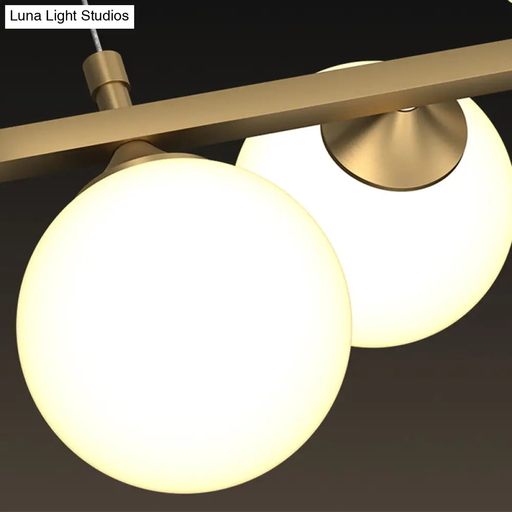 Orb White Glass Shade Island Hanging Light - 11-Light Postmodern Restaurant Lamp