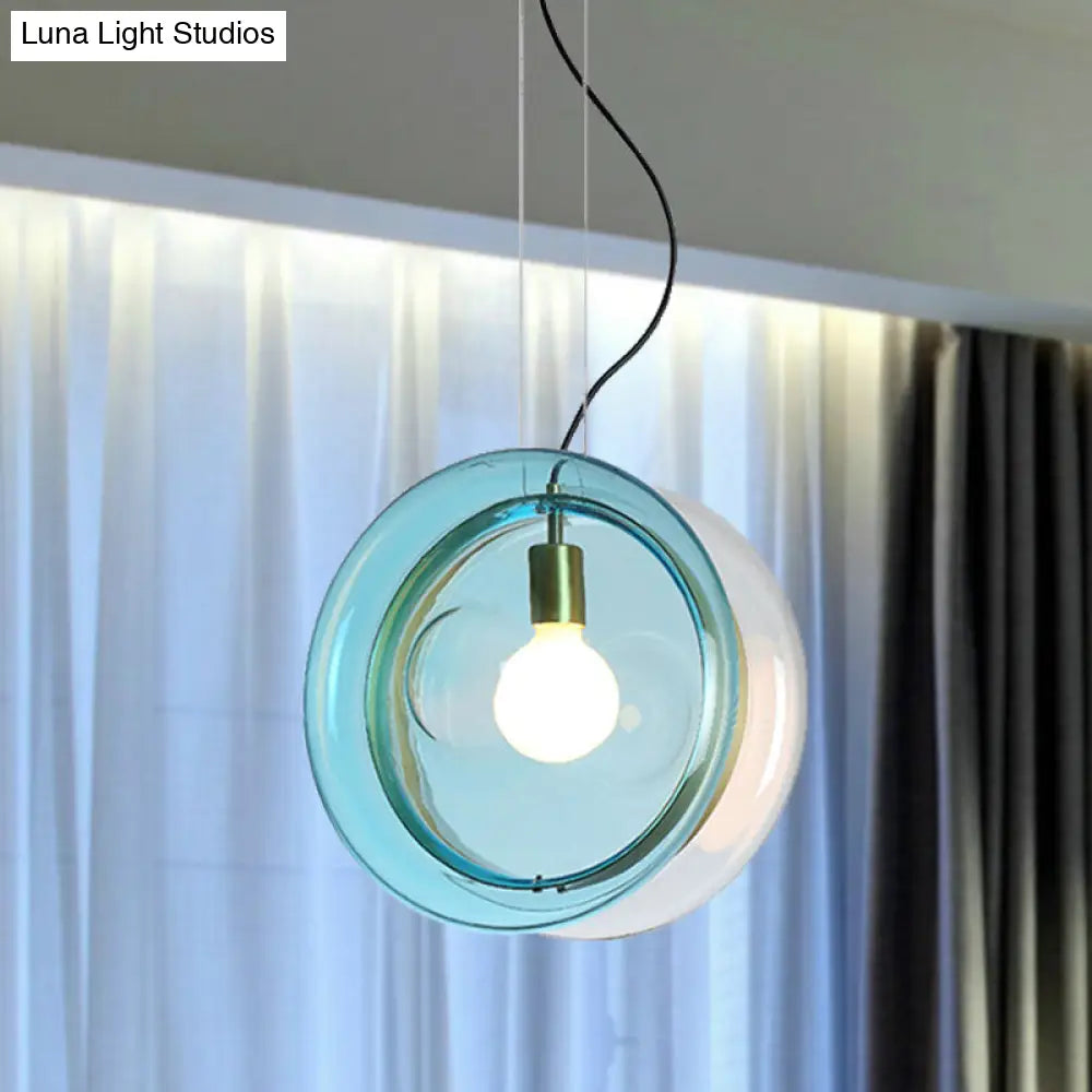 Orbit Corridor Hotel Glass Pendant Lamp With Single Head And Brass Ring