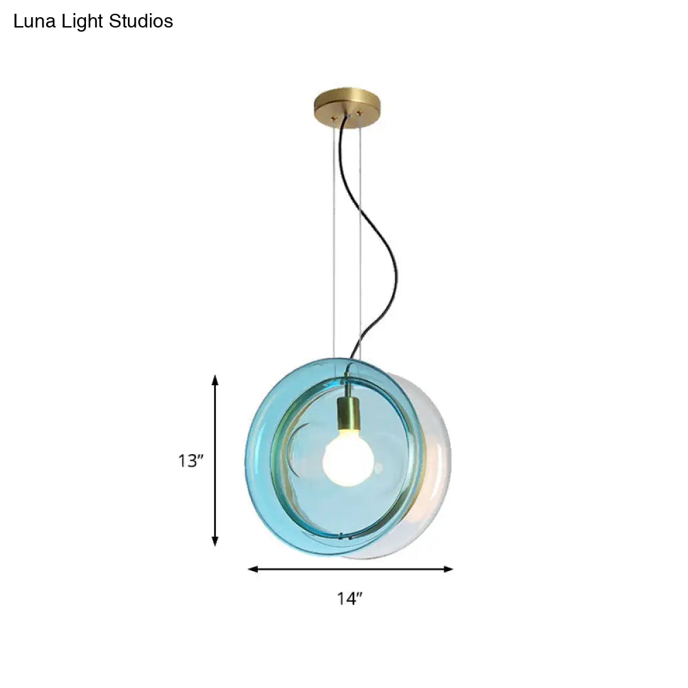 Orbit Corridor Hotel Glass Pendant Lamp With Single Head And Brass Ring