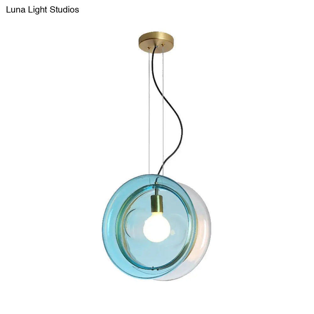 Orbit Corridor Hotel Glass Pendant Lamp With Single Head And Brass Ring