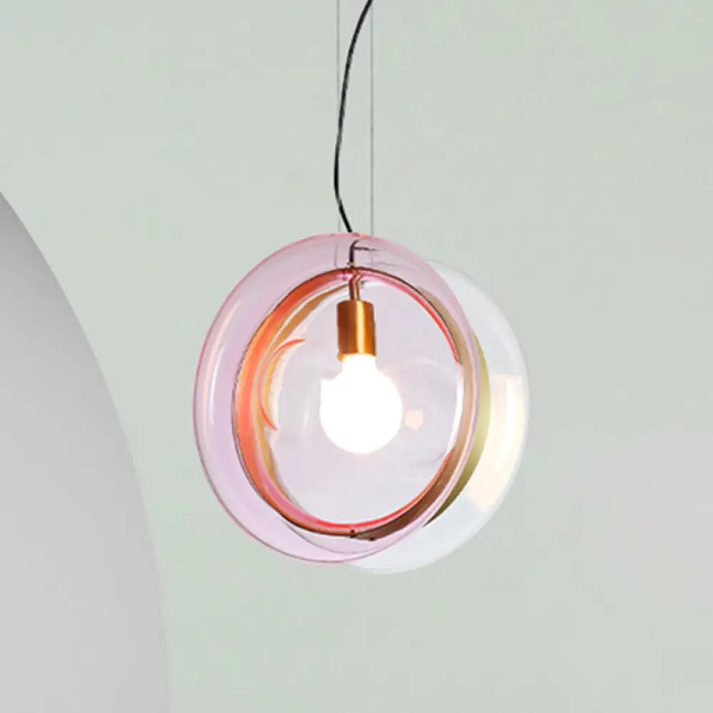 Orbit Corridor Glass Pendant Lamp With Brass Ring Pink