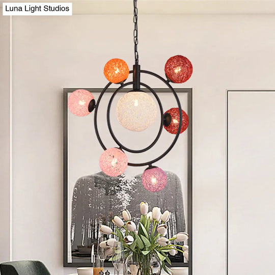 Orbit Glass Pendant Chandelier - Modern 4/7-Light Ceiling Fixture With Hanging Ring (Black/White)