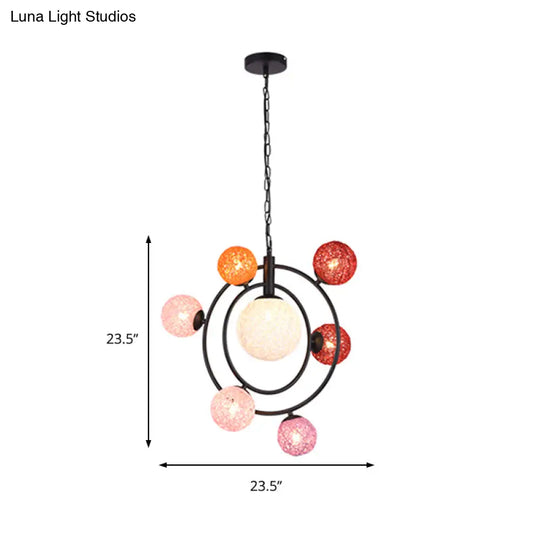 Orbit Glass Pendant Chandelier - Modern 4/7-Light Ceiling Fixture With Hanging Ring (Black/White)