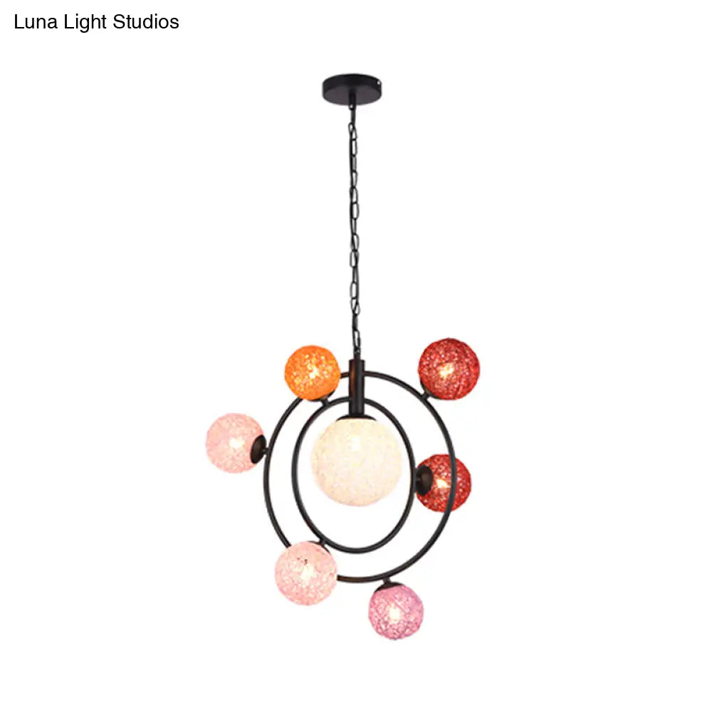 Orbit Glass Pendant Chandelier - 4/7-Light Ceiling Fixture With Black/White Hanging Ring