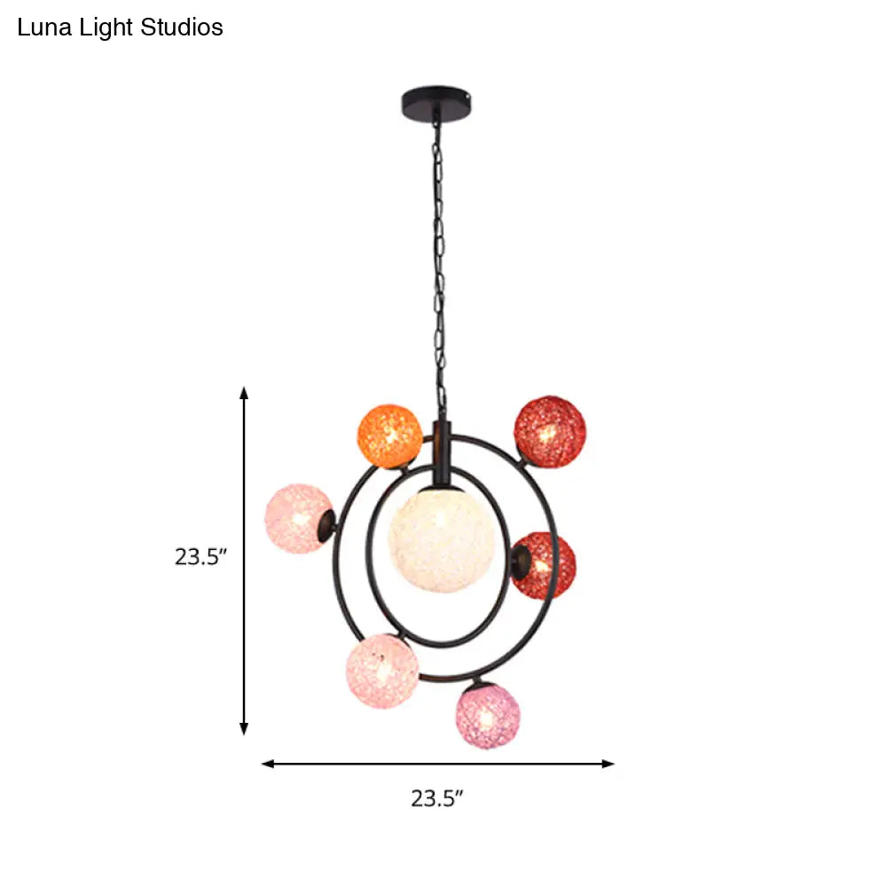 Orbit Glass Pendant Chandelier - 4/7-Light Ceiling Fixture With Black/White Hanging Ring