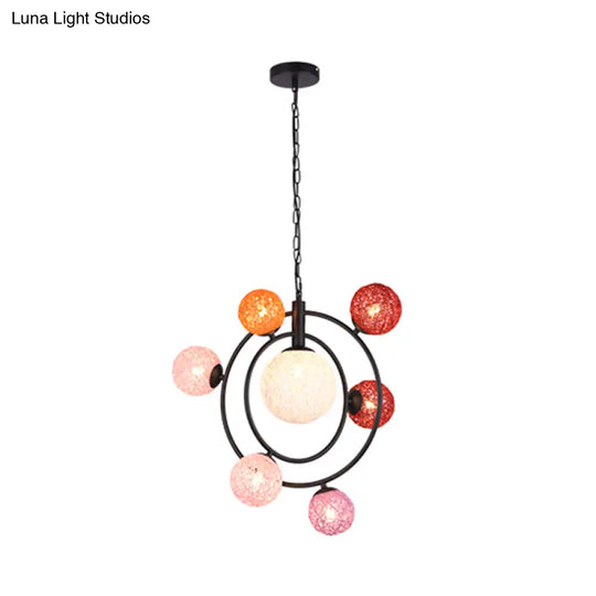 Orbit Glass Pendant Chandelier - Modern 4/7-Light Ceiling Fixture With Hanging Ring (Black/White)