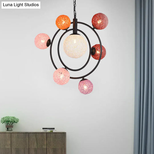 Orbit Glass Pendant Chandelier - Modern 4/7-Light Ceiling Fixture With Hanging Ring (Black/White)