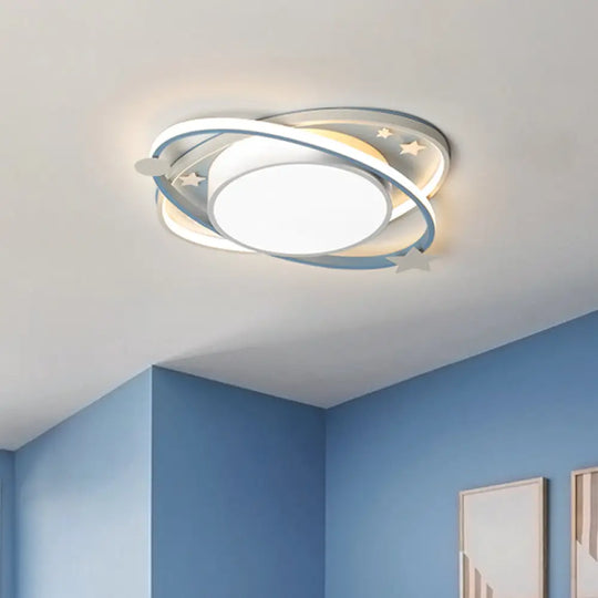 Orbit Planet Acrylic Led Flushmount Blue Ceiling Light For Nursery School And Kids