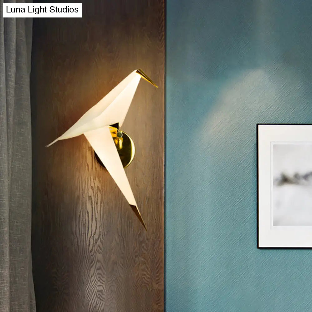 Origami Bird Led Wall Sconce In Gold: Warm/White Bedroom Lighting Fixture