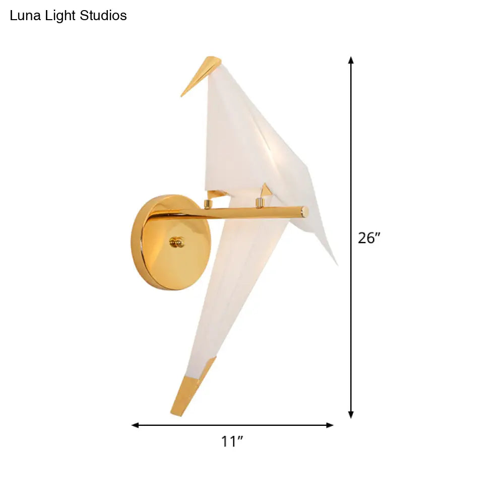 Origami Bird Led Wall Sconce In Gold: Warm/White Bedroom Lighting Fixture