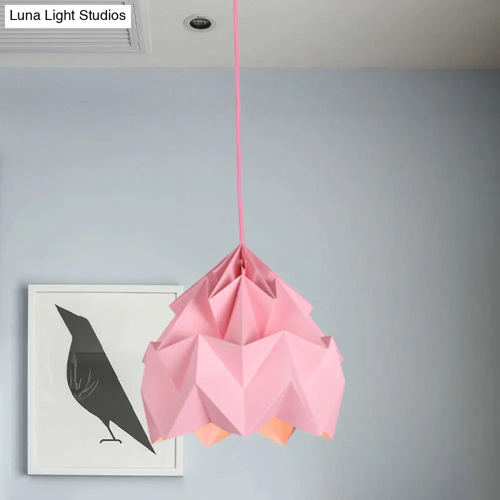 Origami Ceiling Pendant Light Macaron Paper 9.5’/15’ Dia 1-Light Hanging Lamp - Pink/White/Green