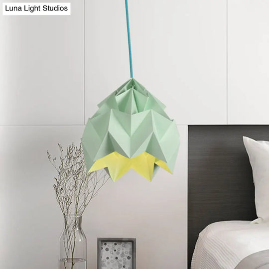 Origami Ceiling Pendant Light Macaron Paper 9.5’/15’ Dia 1-Light Hanging Lamp - Pink/White/Green