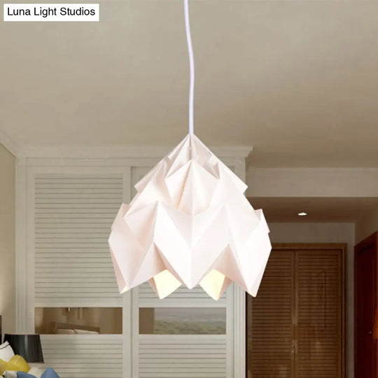 Origami Ceiling Pendant Light Macaron Paper 9.5’/15’ Dia 1-Light Hanging Lamp - Pink/White/Green