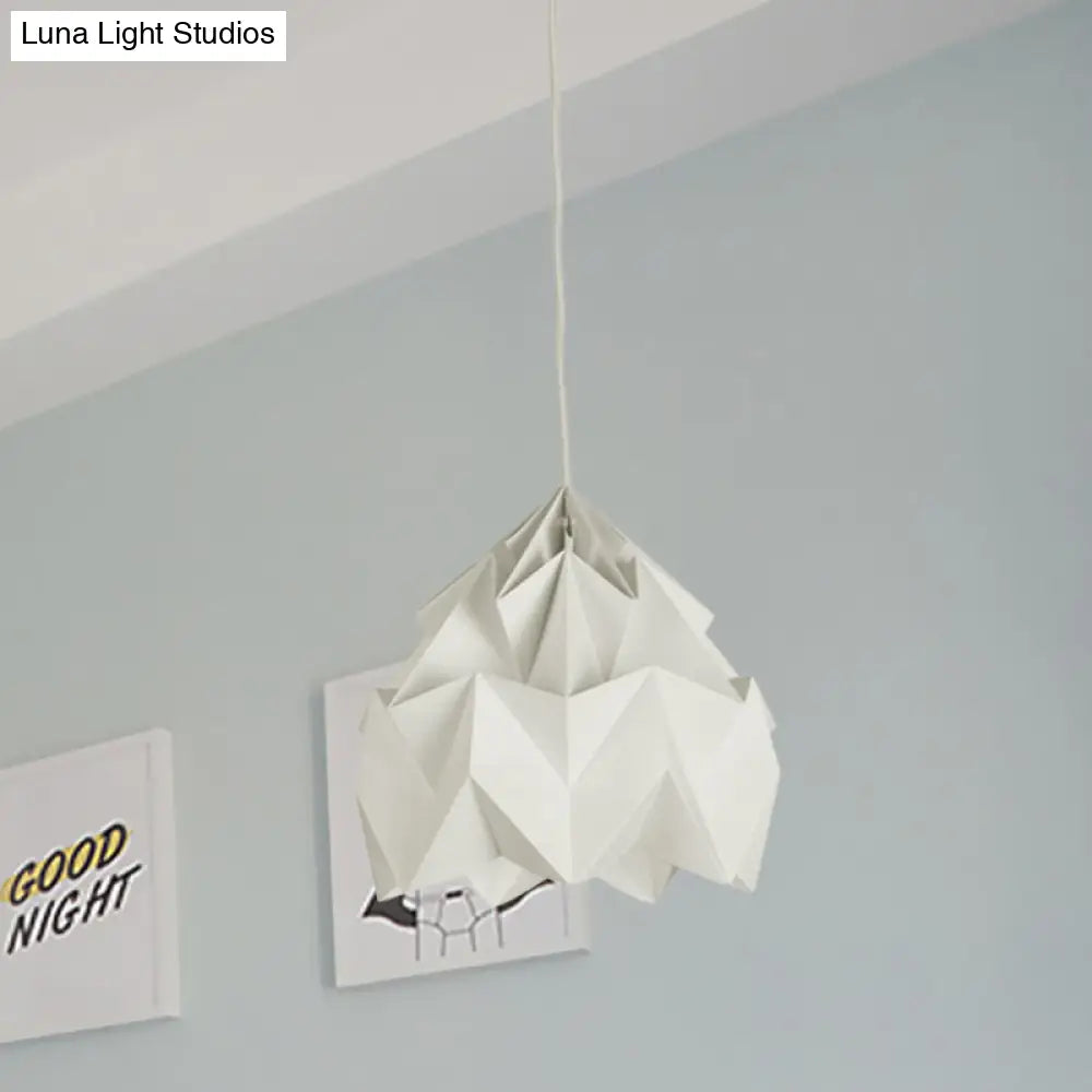 Origami Ceiling Pendant Light Macaron Paper 9.5’/15’ Dia 1-Light Hanging Lamp - Pink/White/Green