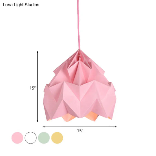 Origami Ceiling Pendant Light Macaron Paper 9.5’/15’ Dia 1-Light Hanging Lamp - Pink/White/Green