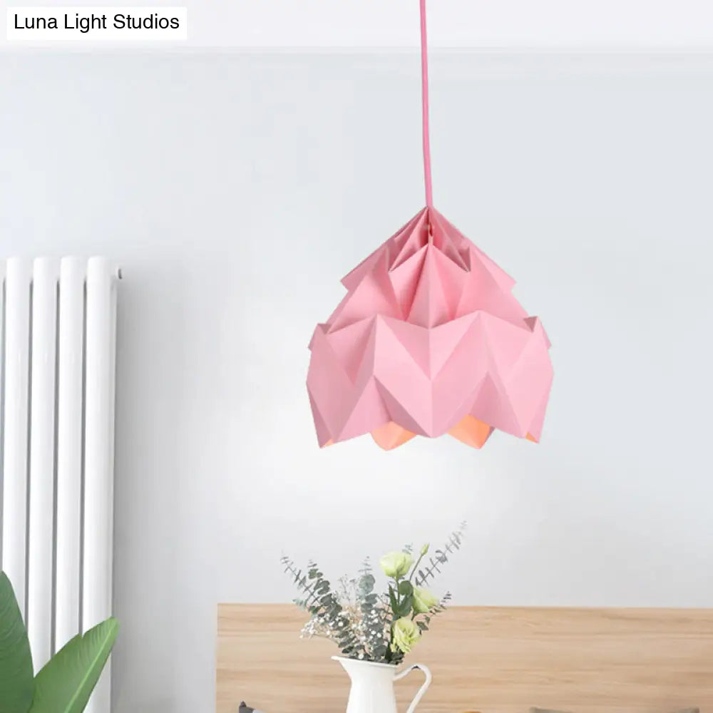 Origami Ceiling Pendant Light Macaron Paper 9.5’/15’ Dia 1-Light Hanging Lamp - Pink/White/Green