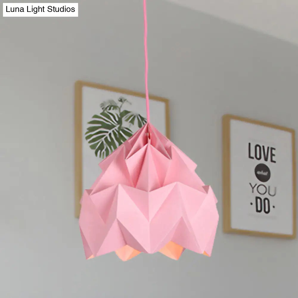 Origami Macaron Paper Ceiling Pendant Light - 9.5 Or 15 Diameter Pink/White/Green 1 Hanging Lamp Kit