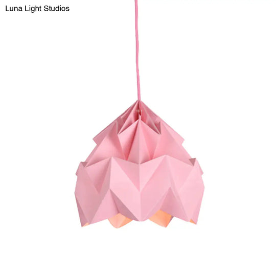 Origami Ceiling Pendant Light Macaron Paper 9.5’/15’ Dia 1-Light Hanging Lamp - Pink/White/Green