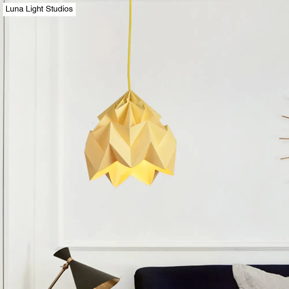 Origami Ceiling Pendant Light Macaron Paper 9.5’/15’ Dia 1-Light Hanging Lamp - Pink/White/Green