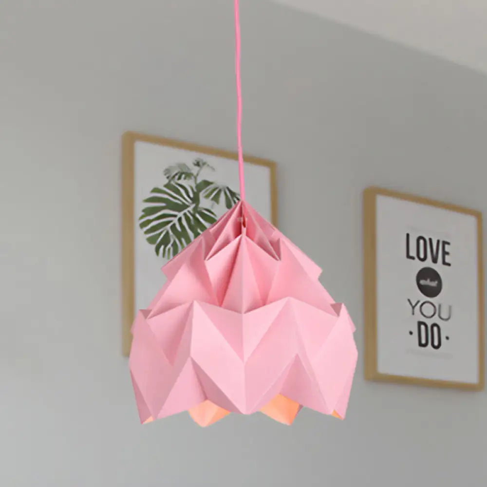 Origami Ceiling Pendant Light Macaron Paper 9.5’/15’ Dia 1-Light Hanging Lamp -