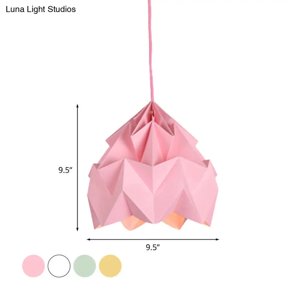 Origami Macaron Paper Ceiling Pendant Light - 9.5 Or 15 Diameter Pink/White/Green 1 Hanging Lamp Kit