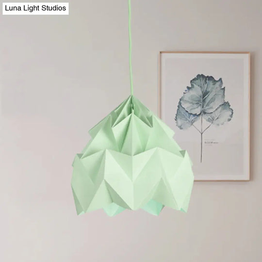 Origami Macaron Paper Ceiling Pendant Light - 9.5 Or 15 Diameter Pink/White/Green 1 Hanging Lamp Kit