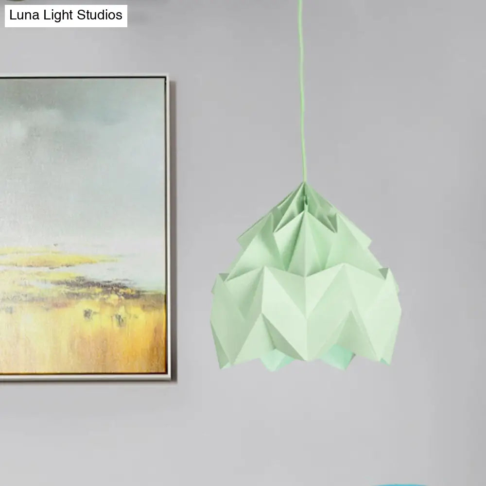 Origami Ceiling Pendant Light Macaron Paper 9.5’/15’ Dia 1-Light Hanging Lamp - Pink/White/Green