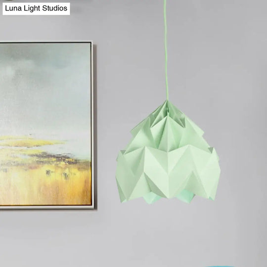 Origami Ceiling Pendant Light Macaron Paper 9.5’/15’ Dia 1-Light Hanging Lamp - Pink/White/Green