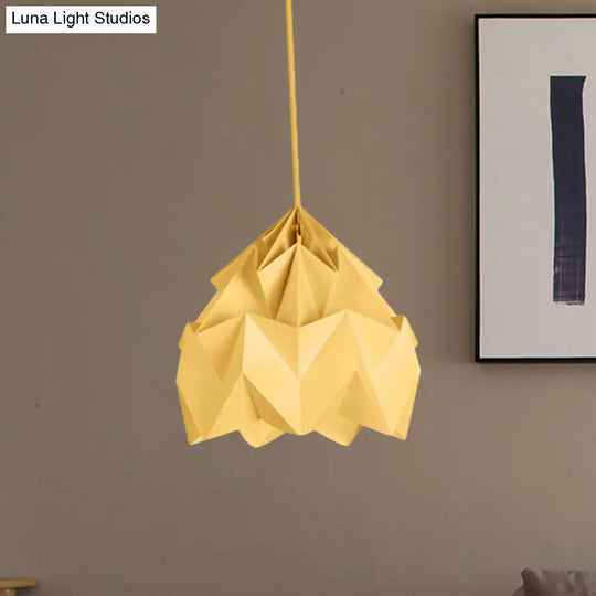 Origami Ceiling Pendant Light Macaron Paper 9.5’/15’ Dia 1-Light Hanging Lamp - Pink/White/Green