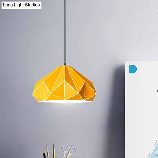 Origami Metal Pendant Light - Contemporary Hanging Ceiling (1 Light) In Blue/Pink/Yellow