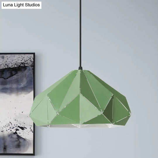 Origami Metal Pendant Light - Contemporary Hanging Ceiling (1 Light) In Blue/Pink/Yellow Green