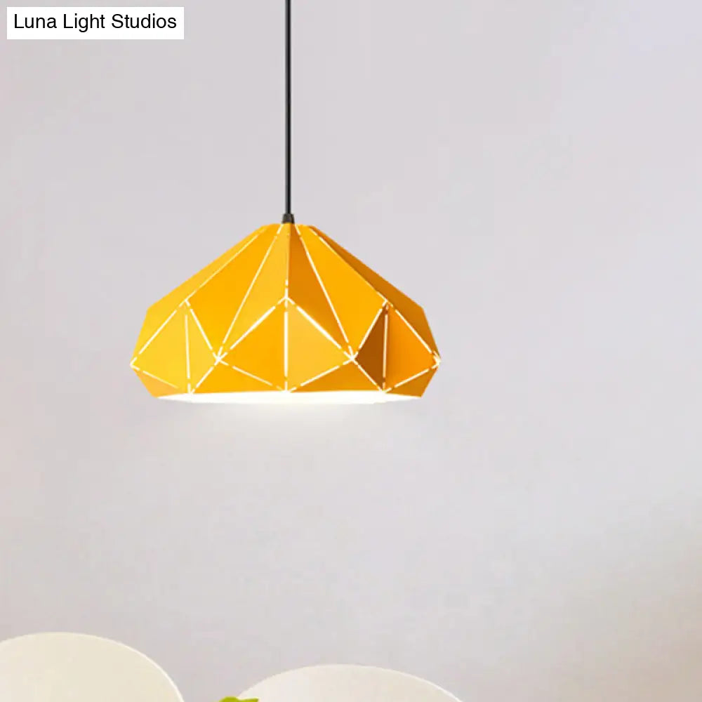 Origami Metal Hanging Pendant Light - Contemporary 1-Light Ceiling In Blue/Pink/Yellow