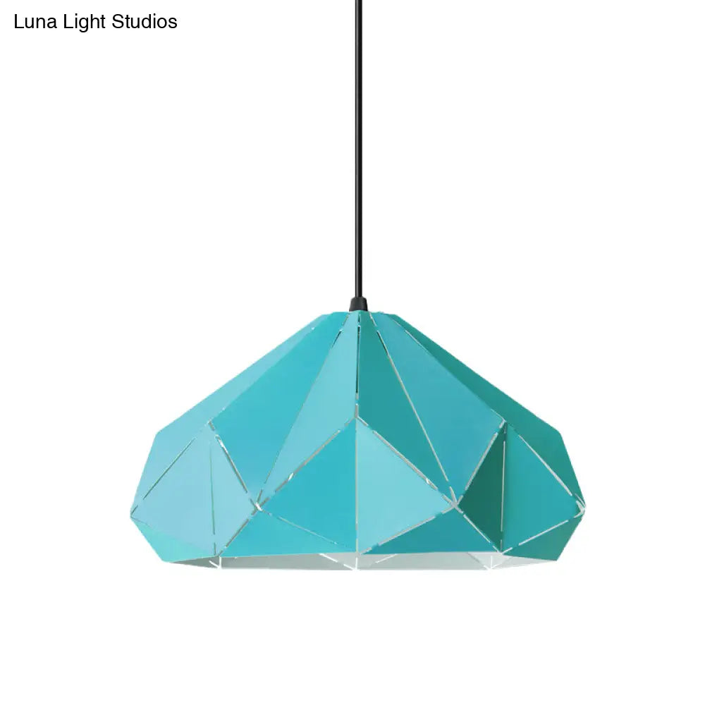 Origami Metal Hanging Pendant Light - Contemporary 1-Light Ceiling In Blue/Pink/Yellow