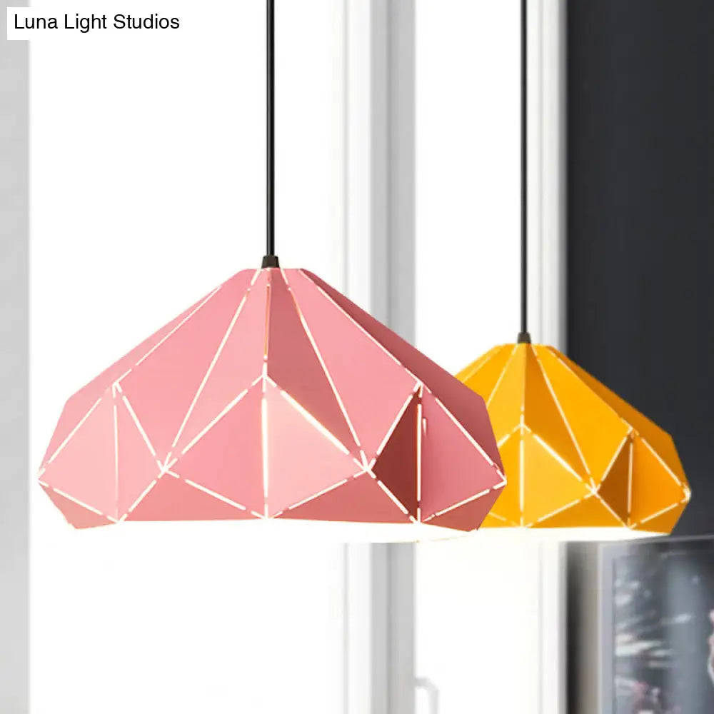 Origami Metal Hanging Pendant Light - Contemporary 1-Light Ceiling In Blue/Pink/Yellow