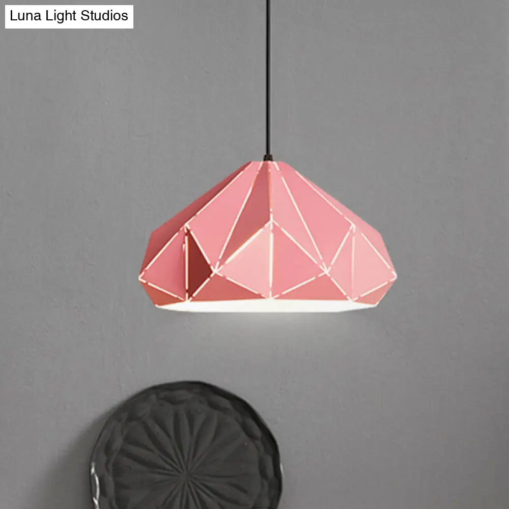 Origami Metal Pendant Light - Contemporary Hanging Ceiling (1 Light) In Blue/Pink/Yellow Pink