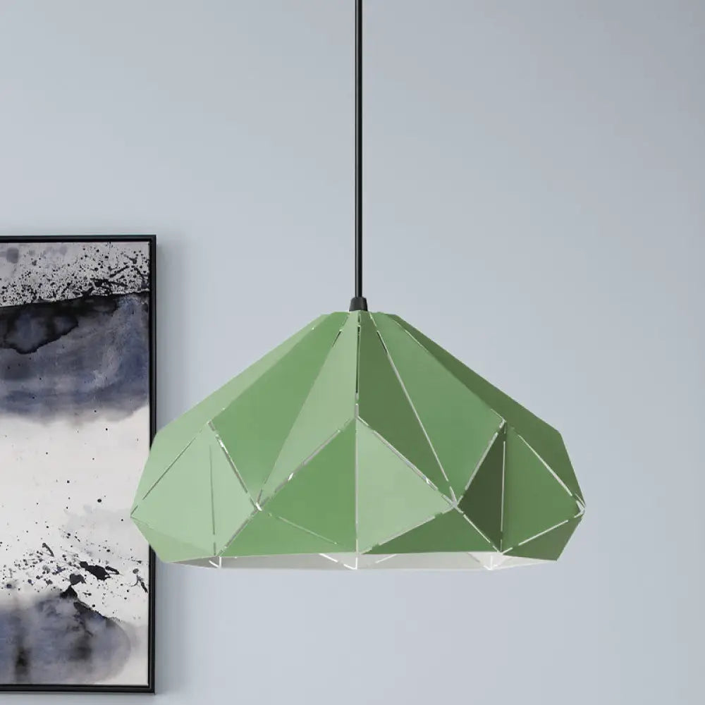 Origami Metal Hanging Pendant Light - Contemporary 1-Light Ceiling In Blue/Pink/Yellow Green