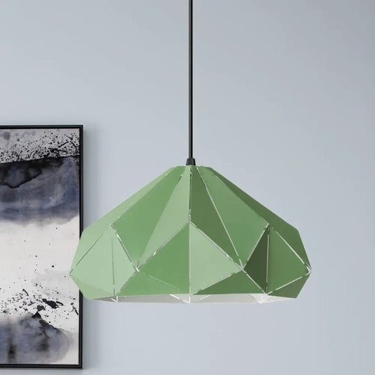 Origami Metal Hanging Pendant Light - Contemporary 1-Light Ceiling In Blue/Pink/Yellow Green