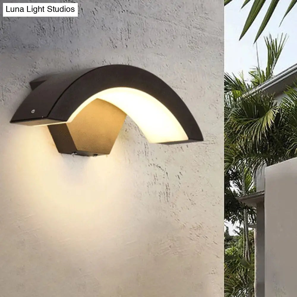 Outdoor Acrylic Arc Led Wall Light Fixture - Modern Black Sconce Lighting