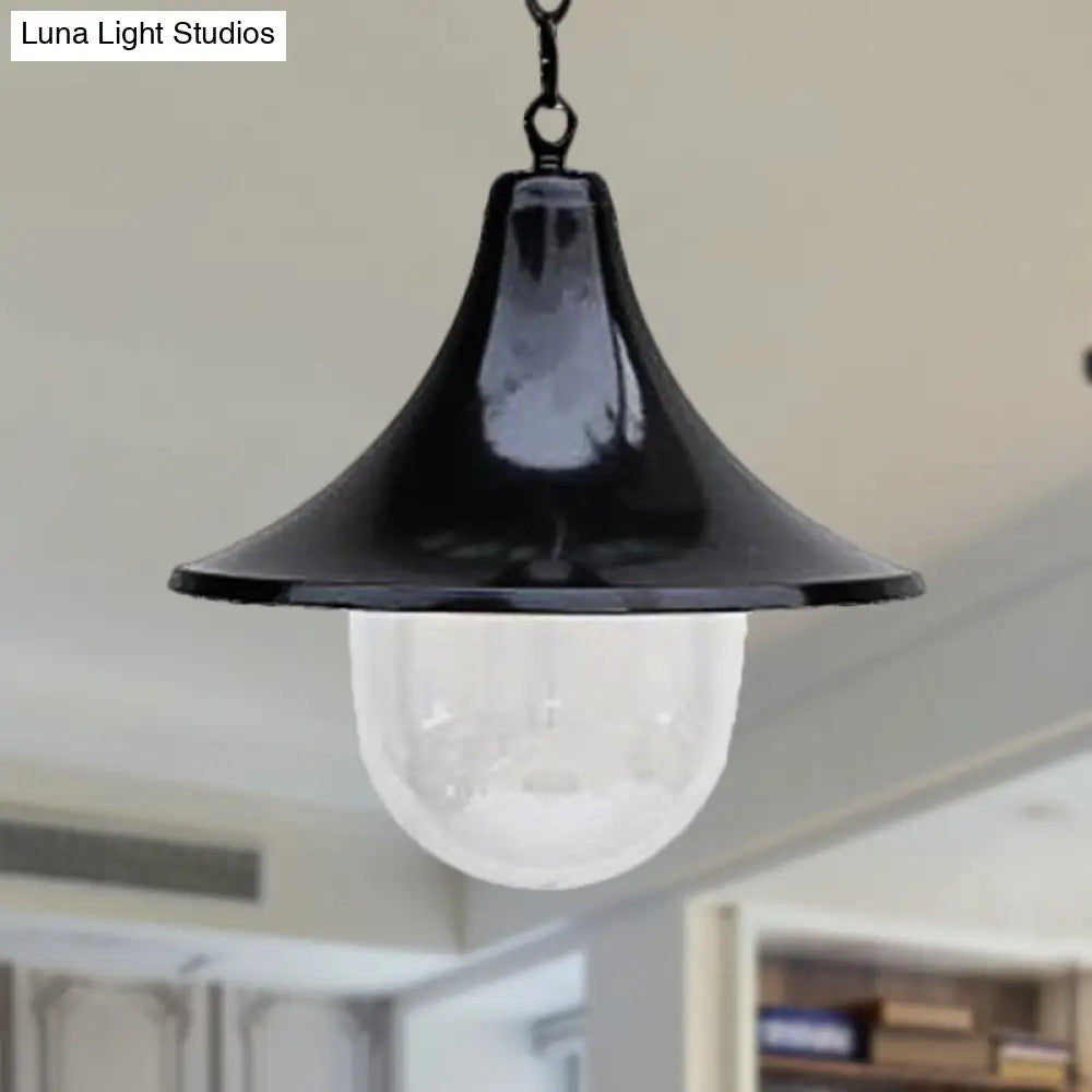 Rust/Black Antique Flared Pendant Light With Clear Glass Shade For Outdoor - 1 Bulb Hanging Lamp